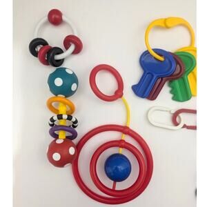 Vtg Lot of 5 Baby Teething Rings Keys Sassy Tiny Love Extenders Red Ring 1977